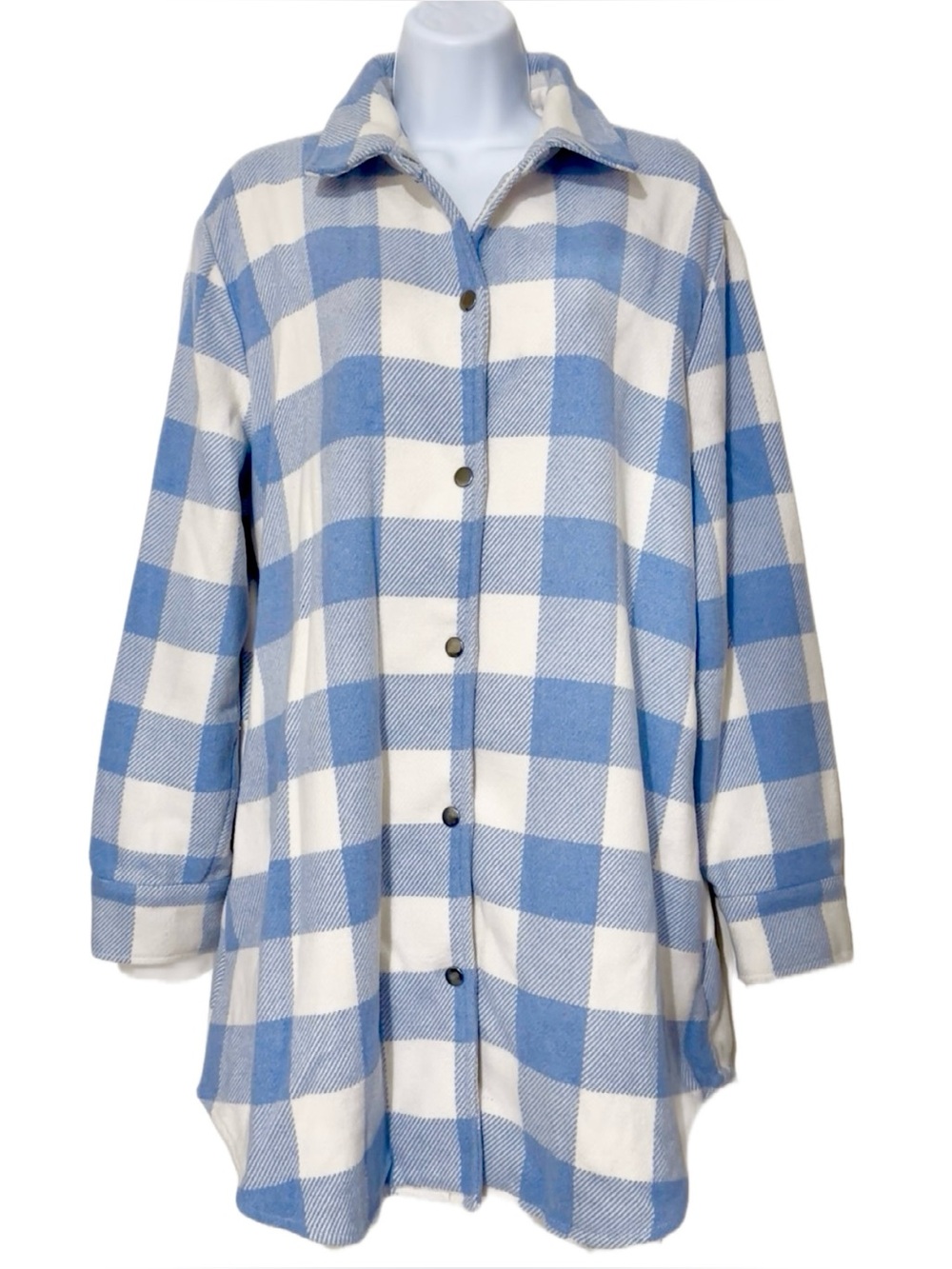 BB Dakota Light Blue and White Buffalo Plaid Button-Front Shacket Size L